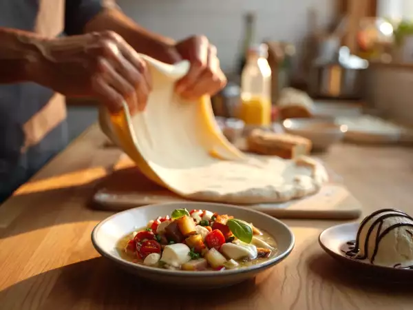 Menú vegetariano, 7 de agosto: Ensalada panzanella, calzone de philadelphia y helado de mascarpone y chocolate