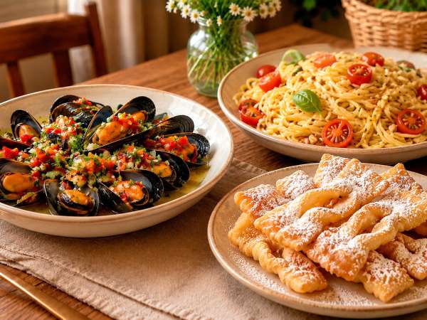 Menú diario, 24 de agosto: mejillones a la vinagreta, espaguetis con tomate cherry y corbatas dulces de Unquera