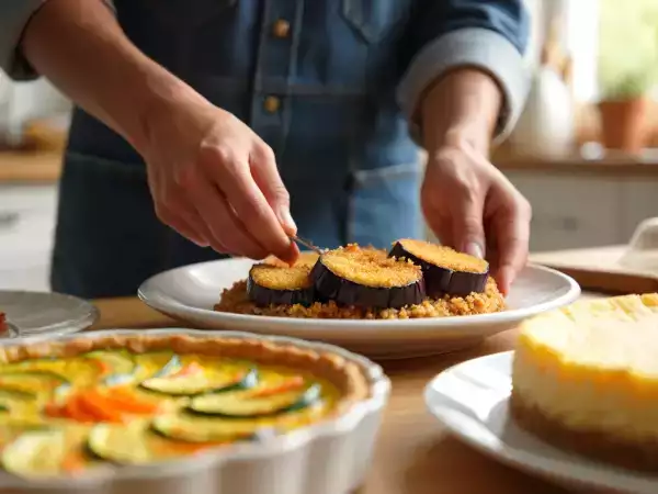 Menú diario, 25 de agosto: quiche floral, berenjena empanada y cheesecake japonés
