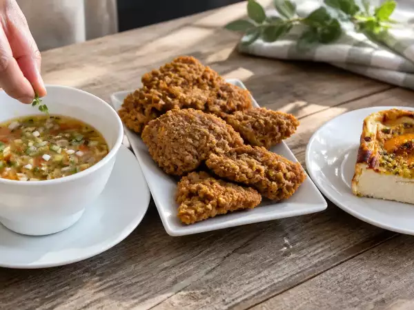Menú vegetariano, 6 de septiembre: gazpacho murciano, setas fritas crujientes y cheesecake de albaricoques