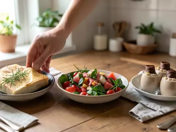 Menú vegetariano, 7 de septiembre: Focaccia italiana, ensalada con sandía, tomate y nectarina y vasitos kinder bueno
