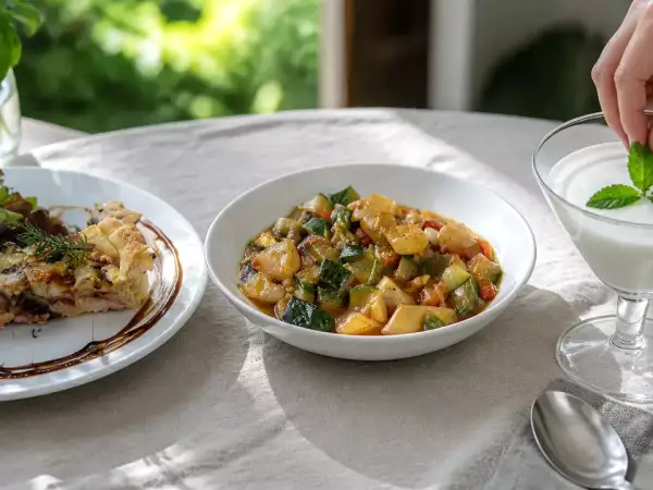 Menú vegetariano, 10 de septiembre: tarta salada de higos y queso de cabra, estofado de calabacín y patatas y helado de mascarpone