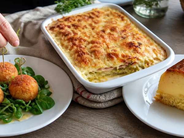 Menú vegetariano, 20 de septiembre: Bolas de arroz crujientes, puerros gratinados y tarta flan