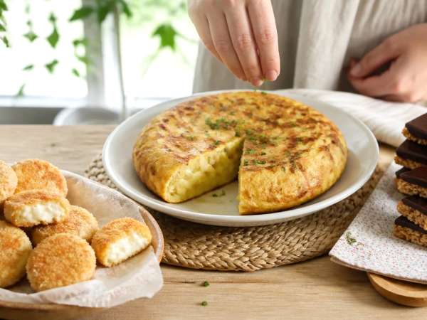 Menú vegetariano, 23 de septiembre: Mini babybels empanados, tortilla de patatas y barra de cereales de arroz inflado
