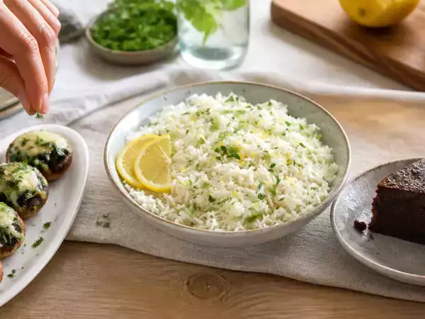Menú vegetariano, 29 de septiembre: Champiñones rellenos, arroz al limón y fondant de chocolate proteico