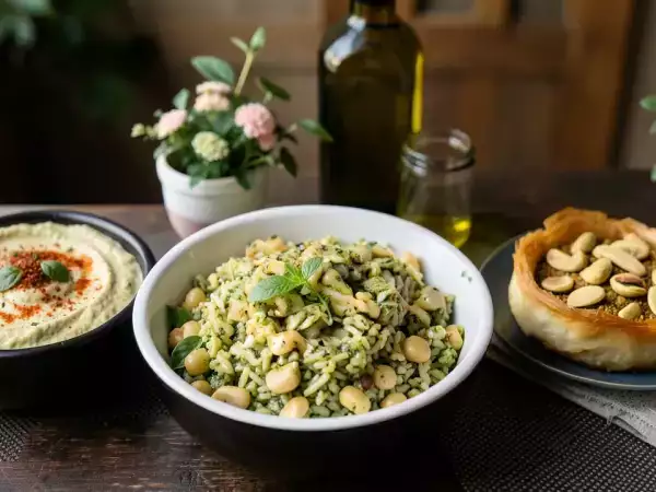 Menú vegetariano, 1 de octubre: Hummus, arroz con pesto y cheesecake de pistacho