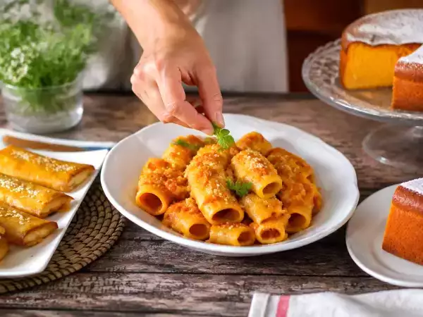 Menú vegetariano, 13 de octubre: Feta saganaki, pasta con pimientos y menta y tarta de calabaza fácil
