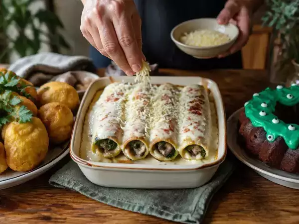 Menú vegetariano, 29 de octubre: Buñuelos de calabaza y queso, canelones de acelgas y bundt cake para halloween
