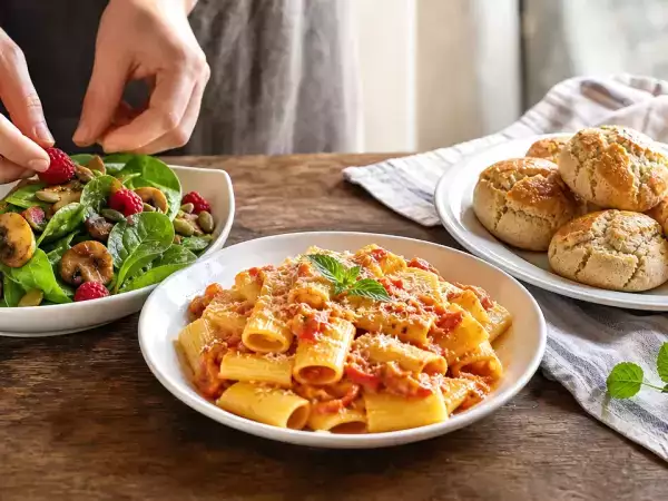 Menú diario, 2 de octubre: ensalada fresca, pasta cremosa y galletas de almendra