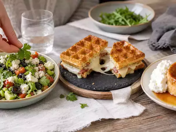 Menú diario, 3 de octubre: ensalada de lentejas, sándwich de gofres de patata y flan de castañas