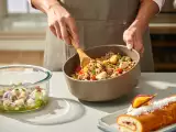 Menú diario, 4 de mayo: ceviche de bacalao, quinoa con verduras y pollo, y brazo de gitano