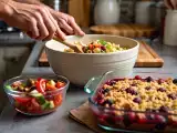 Artículos: Menú vegetariano, 7 de julio: ensalada marroquí, pasta colorida y tarta crumble de frutos rojos