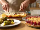 Artículos: Menú vegetariano, 24 de julio: buñuelos de acelgas, lasaña de verduras y pastel de crumble de frambuesas