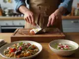 Artículos: Menú vegetariano, 6 de agosto: Sopa fría de rábano, ensalada cremosa de espelta y lazos de crema
