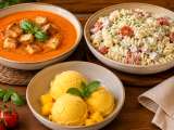 Artículos: Menú vegetariano, 25 de agosto: Sopa de tomate y pan, ensalada de pasta y helado de mango sin heladera