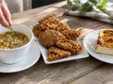 Artículos: Menú vegetariano, 6 de septiembre: gazpacho murciano, setas fritas crujientes y cheesecake de albaricoques