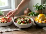 Artículos: Menú vegetariano, 8 de septiembre: Tomate aliñado, ensalada de pasta con pesto y mango bingsu