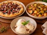 Artículos: Menú vegetariano, 10 de septiembre: tarta salada de higos y queso de cabra, estofado de calabacín y patatas y helado de mascarpone