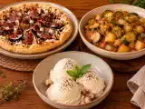 Artículos: Menú vegetariano, 10 de septiembre: tarta salada de higos y queso de cabra, estofado de calabacín y patatas y helado de mascarpone