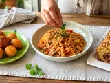 Artículos: Menú vegetariano, 28 de septiembre: Bolitas de puré de patata, arroz con tomate y champiñones y bizcocho de higos y almendras