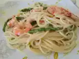 Receta Spaguetti con gambas y espárragos trigueros