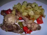 Receta Conejo con papas, con salsa de higos. cocinado en bolsa.