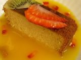 Receta Bizcocho japones con frutas sobre sopa de naranja