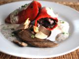 Receta Pimientos de piquillo rellenos de morcilla de burgos con salsa de boletus