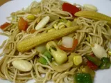 Receta Fideos chow mein con verduras y almendras en salsa de ostras.