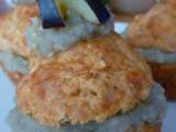 Receta ¡muffins salados de berenjenas para concurso y rollitos de salmón ahumado para cenar!