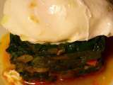 Receta Huevo poché sobre salteado de espinacas con chorizo de jaén