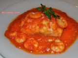 Receta Bacalao con salsa de piquillos y gambas