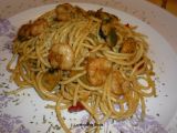 Receta Pasta picante con gambas y mejillones.