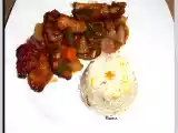 Receta Pollo agridulce y arroz tres delicias.