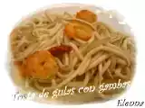 Receta Tostas de gulas y gambas.