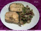 Receta Merluza con chirlas y guisantes