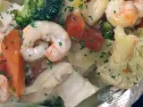 Receta Papillote de pescado, verduras y gambas