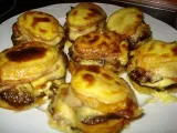 Receta Milhojas gratinados de patata con jamón y setas