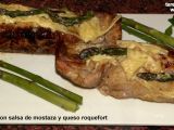 Receta Solomillo (lomito) de cerdo con salsa de mostaza, espárragos y queso roquefort: