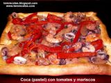 Receta Coca (pastel) con tomate y mariscos