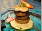 Receta Tapa de champiñones, gambas y pesto.