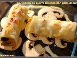 Receta Canelones de puerro rellenos con pollo al curry.