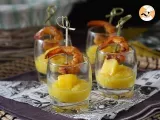 Receta Vasitos salados de brocheta de gambas y mango