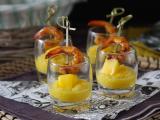 Receta Vasitos salados de brocheta de gambas y mango