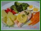 Receta Salmon, verduras y crema de verduras al varoma thermomix