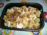 Receta Patatas trapaceras con dos quesos y salchichas frankfurt