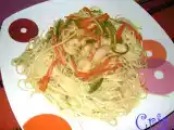 Receta Fideos de huevo con verduras y gambas