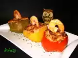 Receta Pimientos morrones rellenos de arroz, gambas y bacalao