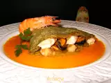 Receta Filloas verdes (de nabizas) rellenas de marisco