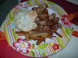 Receta Raxo de cerdo con patatas fritas y huevo